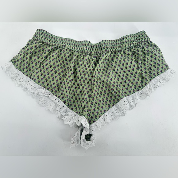 Anthropologie Eyelet Micro Pajama Shorts in Green Motif 100% Cotton - Picture 4 of 7